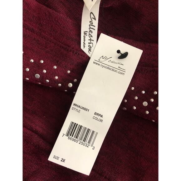 NY Collection Women's 2X Studded Drop Shoulder Sweater Burgundy NEW - Picture 5 of 7